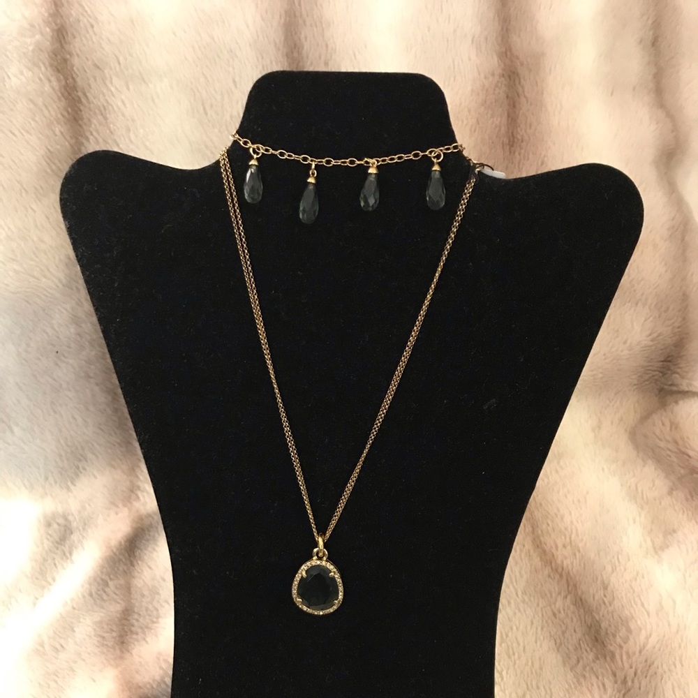 Monet costume gemstone necklace and bracelet, resembles chrome diopside